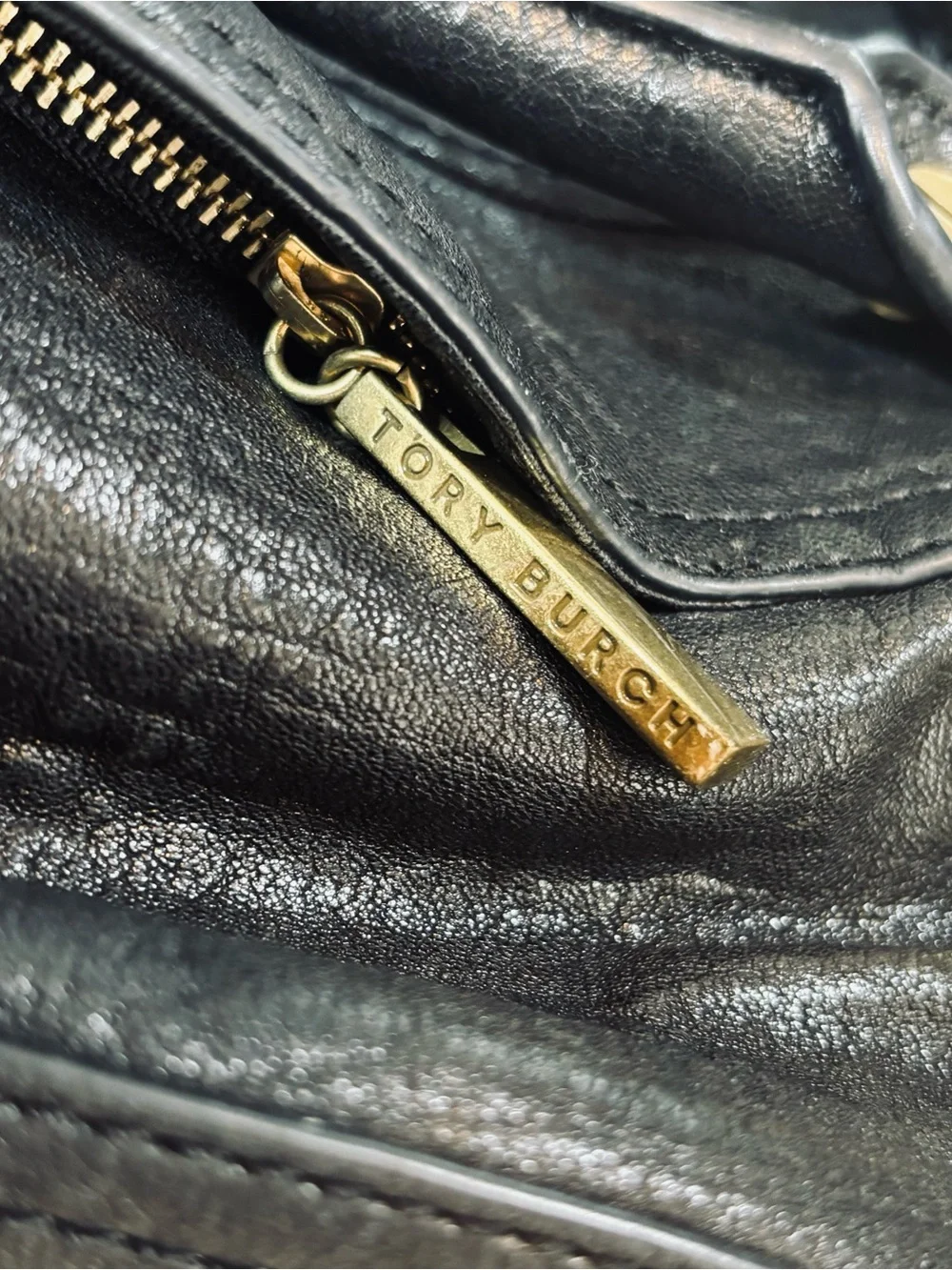 Tory Burch Black Leather Messenger with Gold Hardware